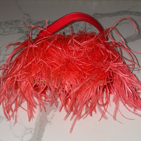 Ostrich Feather Clutch Purse Pink Coral Bag Evening Purse Wedding Dust Bag - Picture 3 of 15